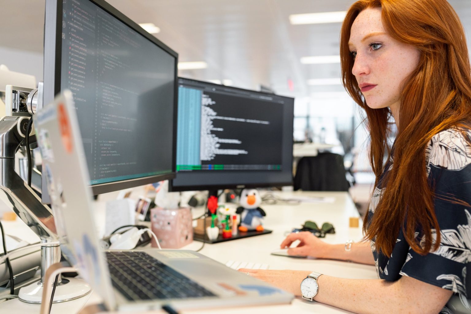 a woman working on a computer