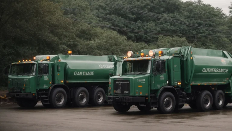 a fleet of garbage trucks lines up, ready to collect and responsibly manage community waste.